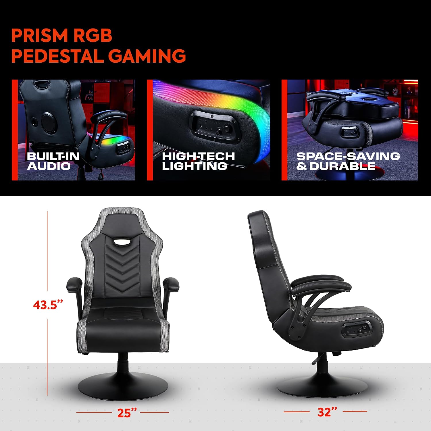 X Rocker PC Computer Gaming Desk Chair, Built-in Audio, College Dorm Essentials for Guys and Girls, Bedroom, Dorm Room Essentials, Foldable, Gifts for Gamers