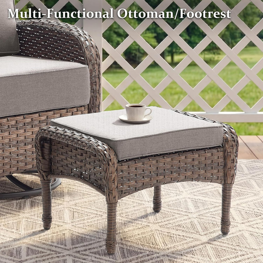 Outdoor Patio Sofa Set (3pcs) with High-Back Design—Thickened Cushions, Sofa Footstool, Patio Set, All-Weather Wicker Patio Furniture Set, Suitable for Balconies and Patios, Available in Brown/Gery