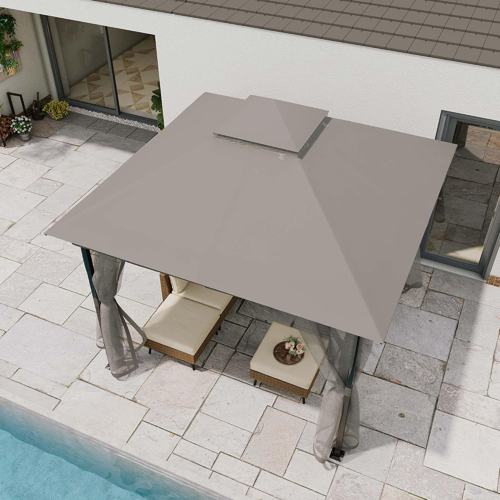 LAUSAINT HOME 10' X 10' Waterproof Patio Gazebo with Mosquito Netting, Double Roof Outdoor Gazebo Pavilion Shelter for Backyard, Garden, Lawn, Wedding (Grey)