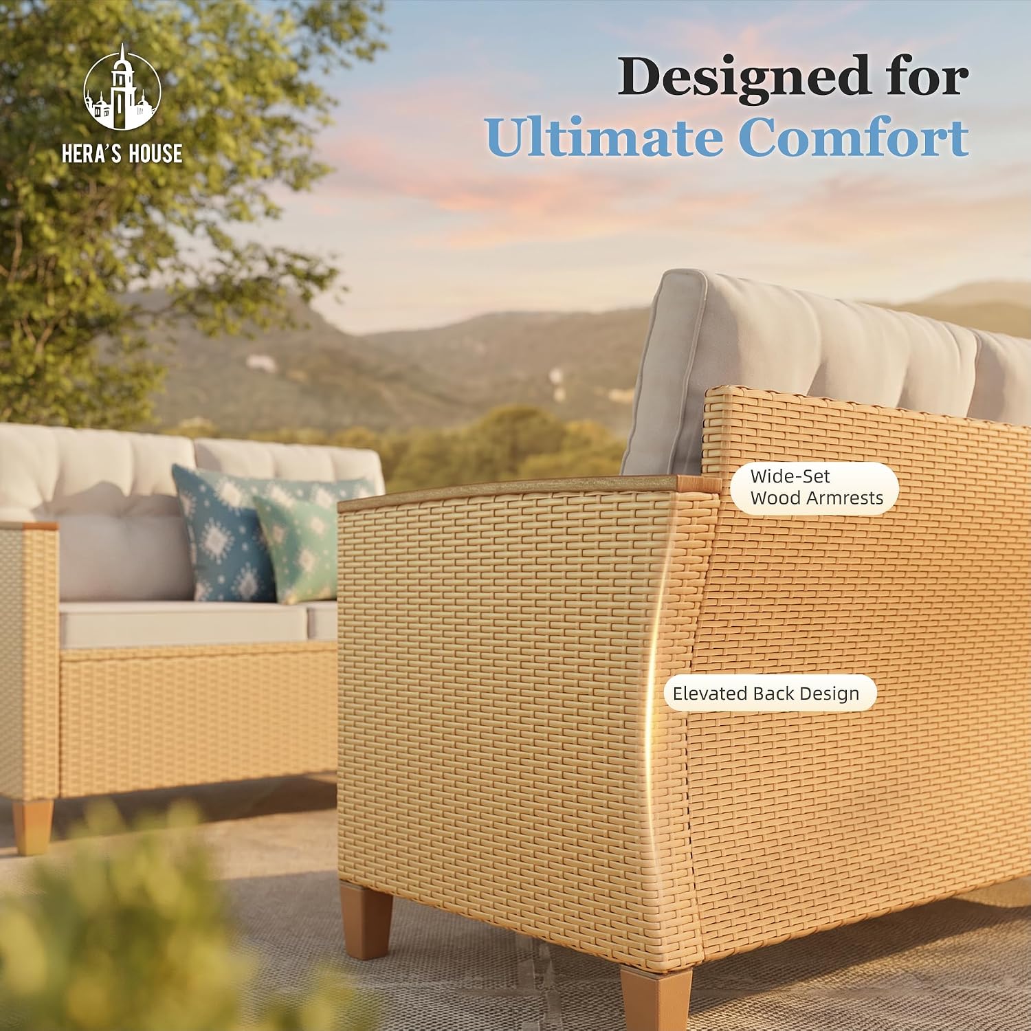 HERA'S HOUSE Small Patio Furniture Set, 6 Piece Wicker Outdoor Patio Conversation Set, Outside L-Shaped Sectional Sofa Couch with Chaise Lounge and 2 Ottomans for Porch Balcony Deck