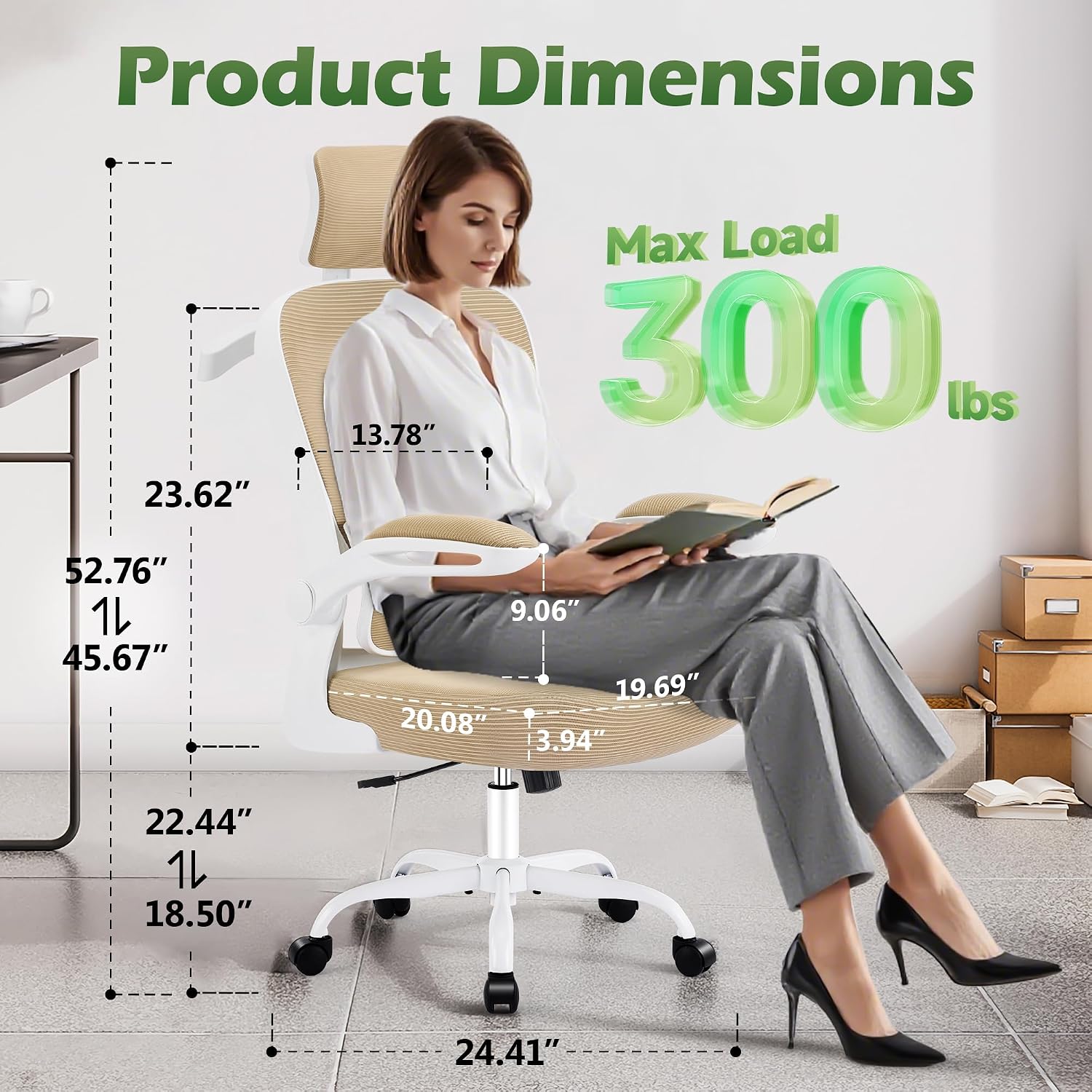AreShark Office Chair Ergonomic Desk Chairs with Adjustable Lumbar Support& Headrest Hanger, High Back Breathable Mesh Chair with Wheels, Rolling Swivel Comfy Task Computer Chair for Home Work Gaming