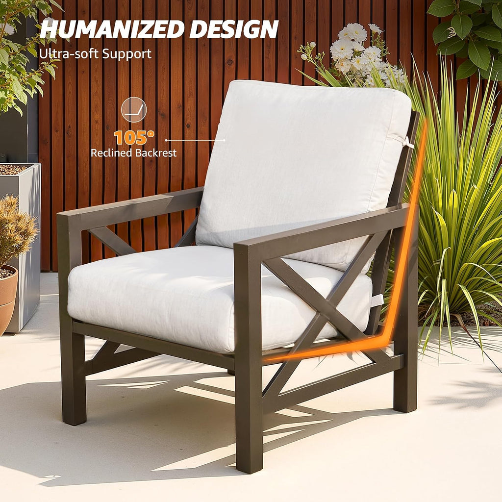 NATURAL EXPRESSIONS 4 Pieces Patio Furniture Sets,Outdoor Sectional Metal Furniture Conversation Set with Loveseat Chair,2 Single Chairs 1 Metal Table,6.5' Beige Cushions for Yard,Garden