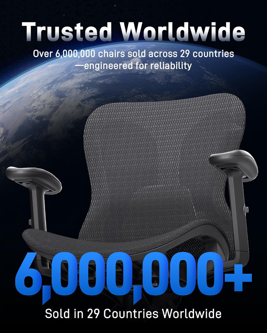 amseatec Ergonomic Office Desk Chair, Comfortable Computer Gaming Chair, Breathable Mesh Back & Seat, Adjustable Armrest, Lumbar Support, Butterfly Design for Home Office (Black)