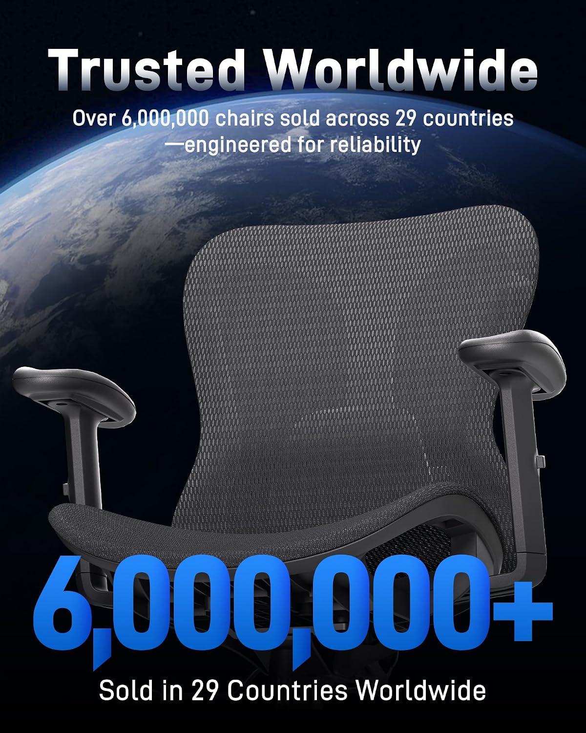 amseatec Ergonomic Office Desk Chair, Comfortable Computer Gaming Chair, Breathable Mesh Back & Seat, Adjustable Armrest, Lumbar Support, Butterfly Design for Home Office (Black)