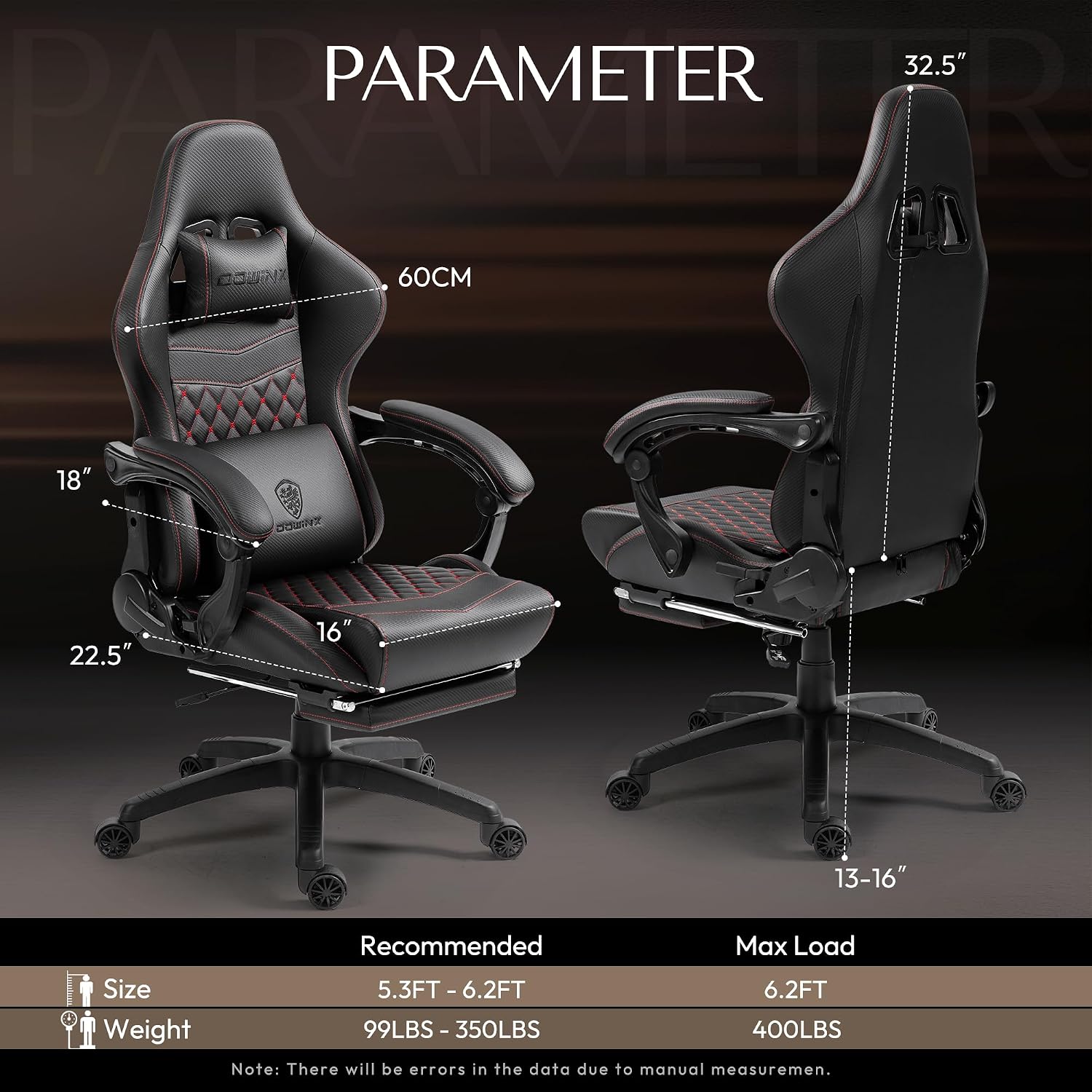 Dowinx Big & Tall Vintage Gaming Chair for Adults, 400 lb Capacity Heavy Duty Ergonomic Computer Chair with Massage Lumbar, Footrest & Easy Side Recline, Black