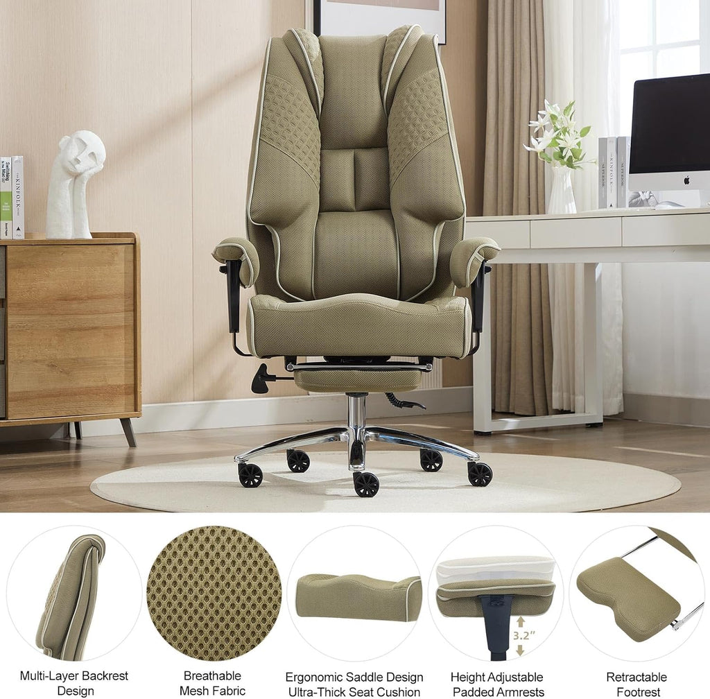 EXCEBET Big and Tall Office Chair 400lbs Wide Seat, Leather High Back Executive Office Chair with Lumbar Support, Ergonomic Chairs Padded Armrests & Thick Cushion (Mesh Green)