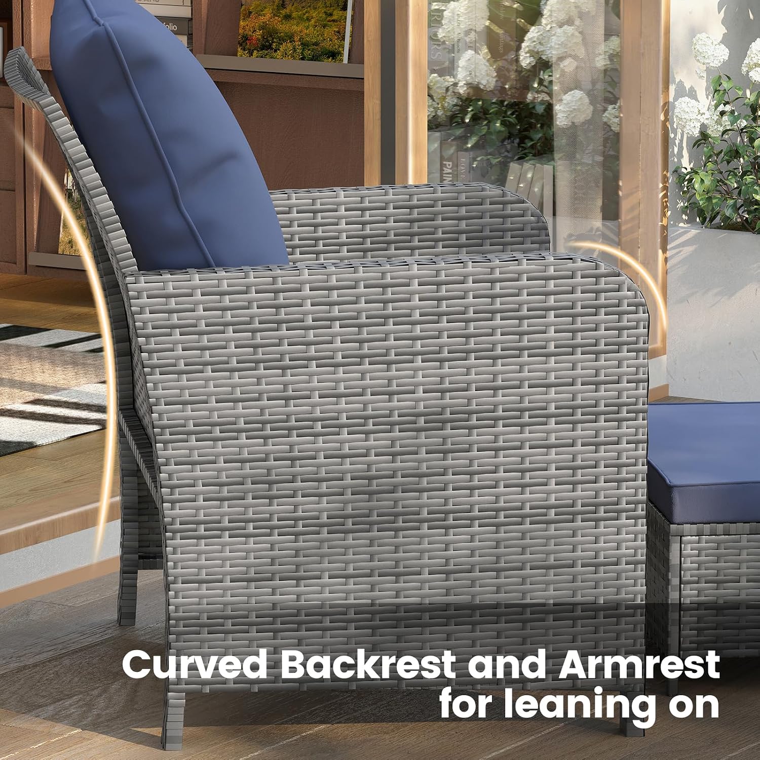 UDPATIO Wicker Patio Chairs with Ottoman Balcony Furniture 5 Pieces Patio Conversation Set for Small Space