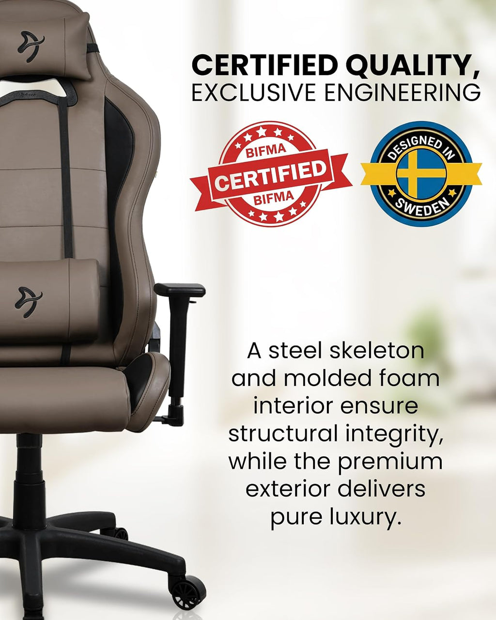 Arozzi Torretta Gaming Chair - Soft PU Ergonomic Gaming Chair for Adults Adjustable Backrest with Neck & Lumbar Pillows - Swedish Design Home Office Setup Professional Computer Chairs, Brown