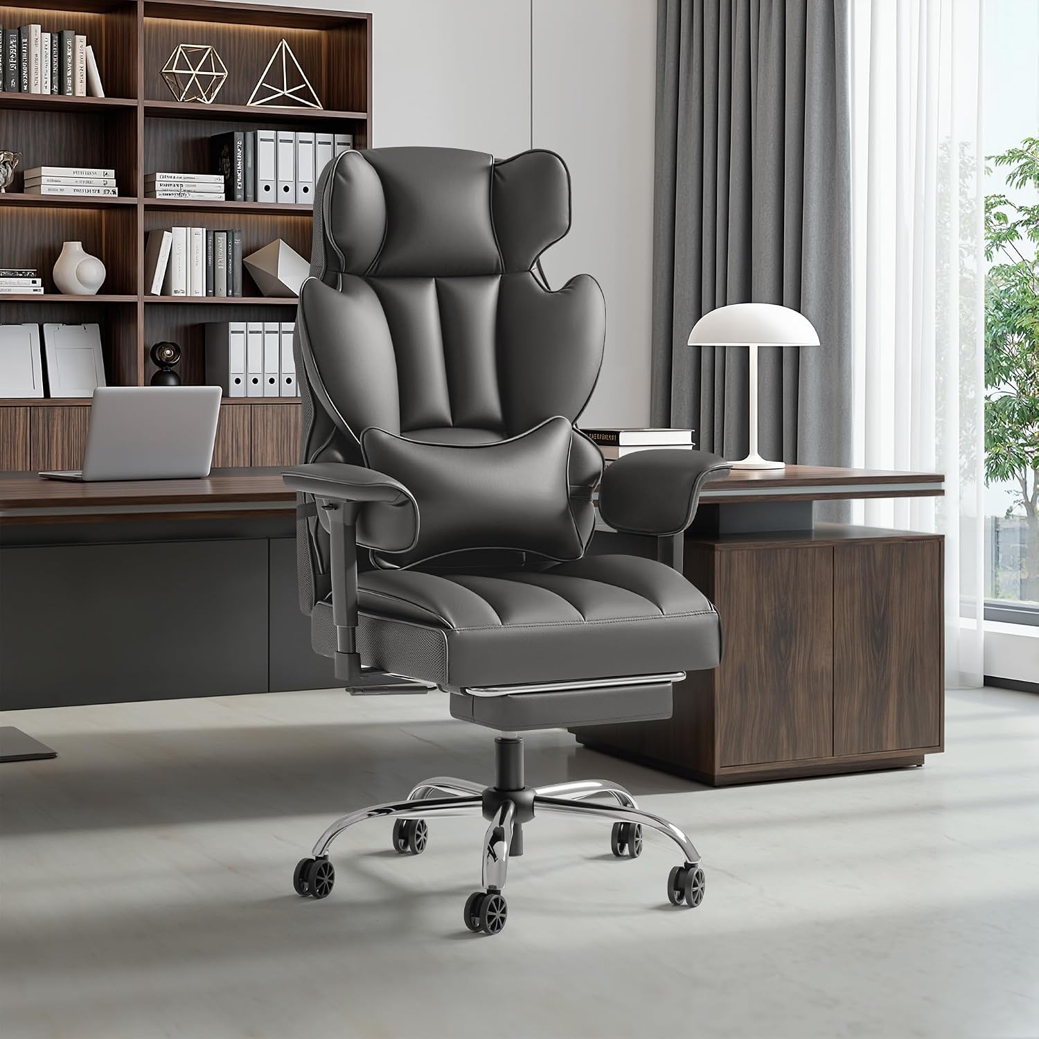Furmax Big and Tall Office Chair, High Back Gaming Chair with Footrest for Heavy People, 400LBS Ergonomic Comfy Office Chair with Adjustable Armrests for Home Office (Grey)