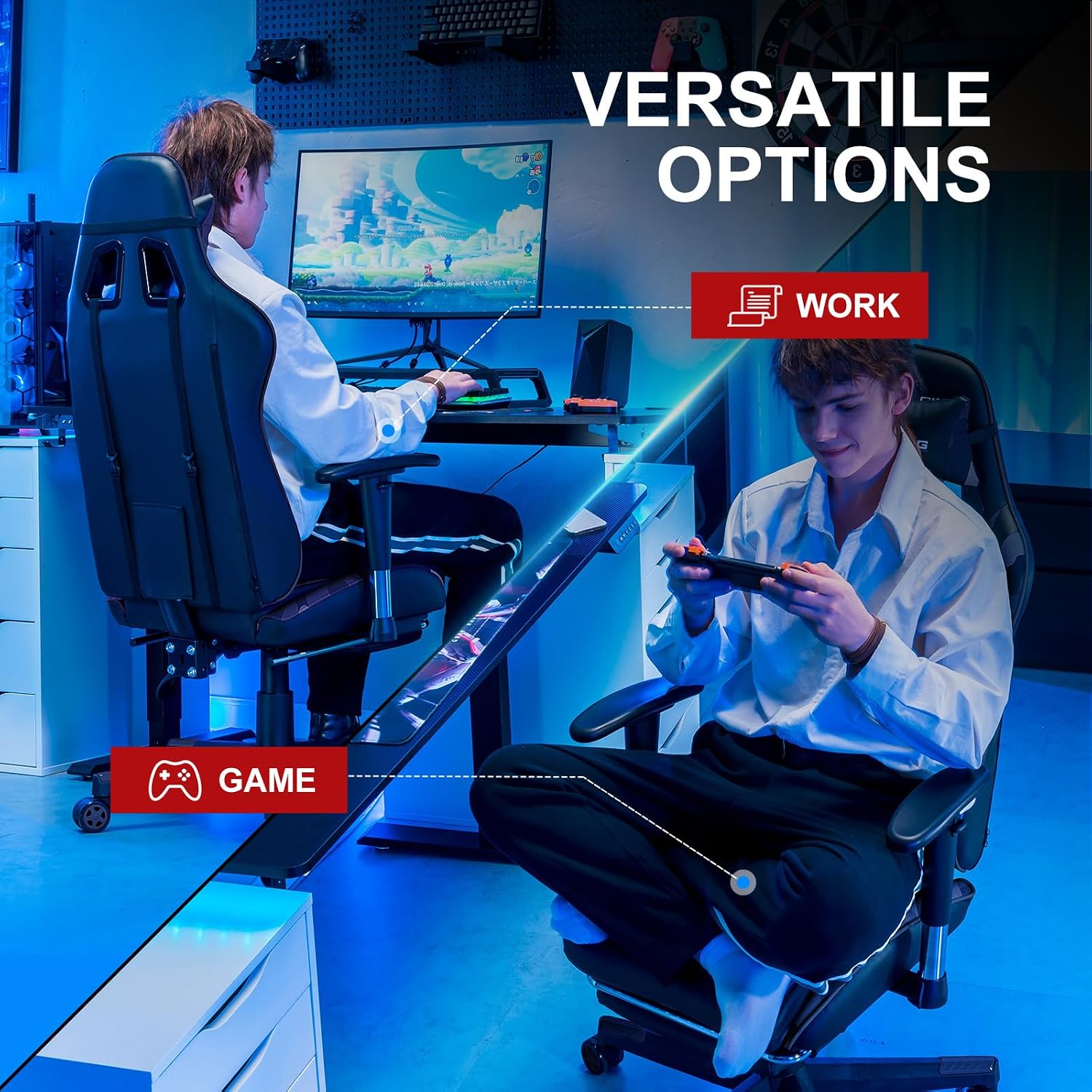 GTPLAYER Gaming Chair with Footrest, Ergonomic Computer Game Desk Chair, Recline Gaming Chair Seat Height Adjustment, Swivel Rocker with Headrest and Lumbar (Camouflage)