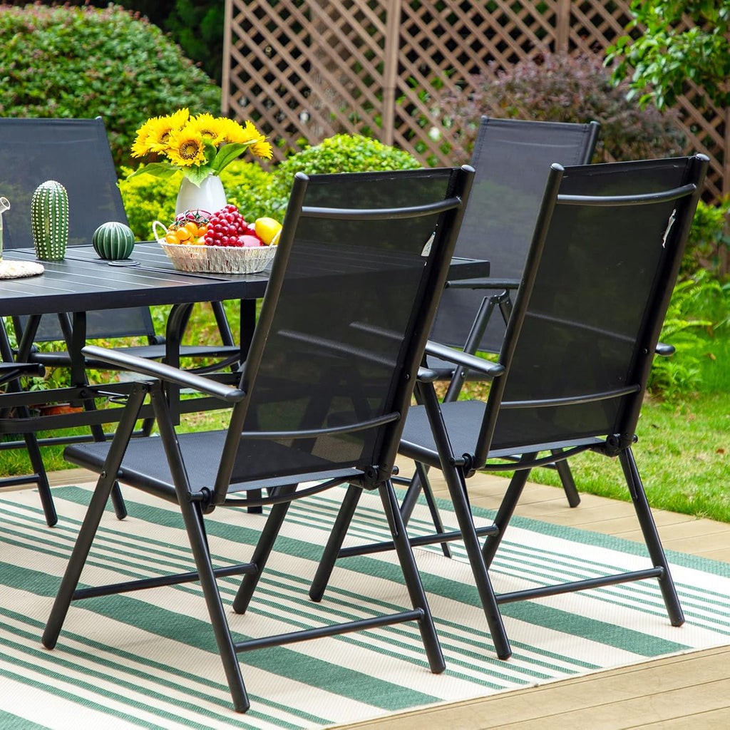 Sophia & William 7 Pieces Patio Dining Set, Outdoor Dining Set with 6 Foldable High Back Textilene Patio Chairs, Black, 1.57'-1.9' Adjustable Umbrella Hole