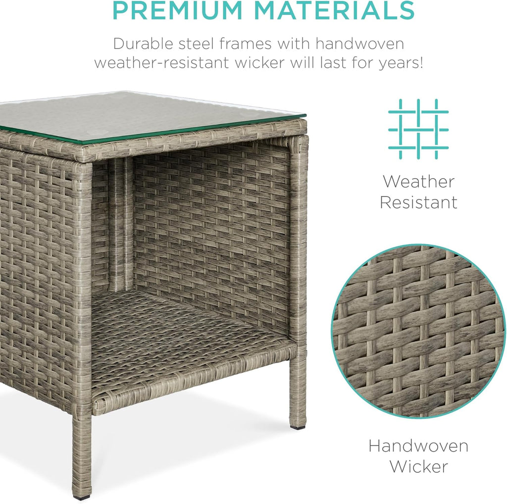 Best Choice Products 3-Piece Outdoor Wicker Conversation Bistro Set, Space Saving Patio Furniture for Garden w/Side Table - Taupe/Cement Gray