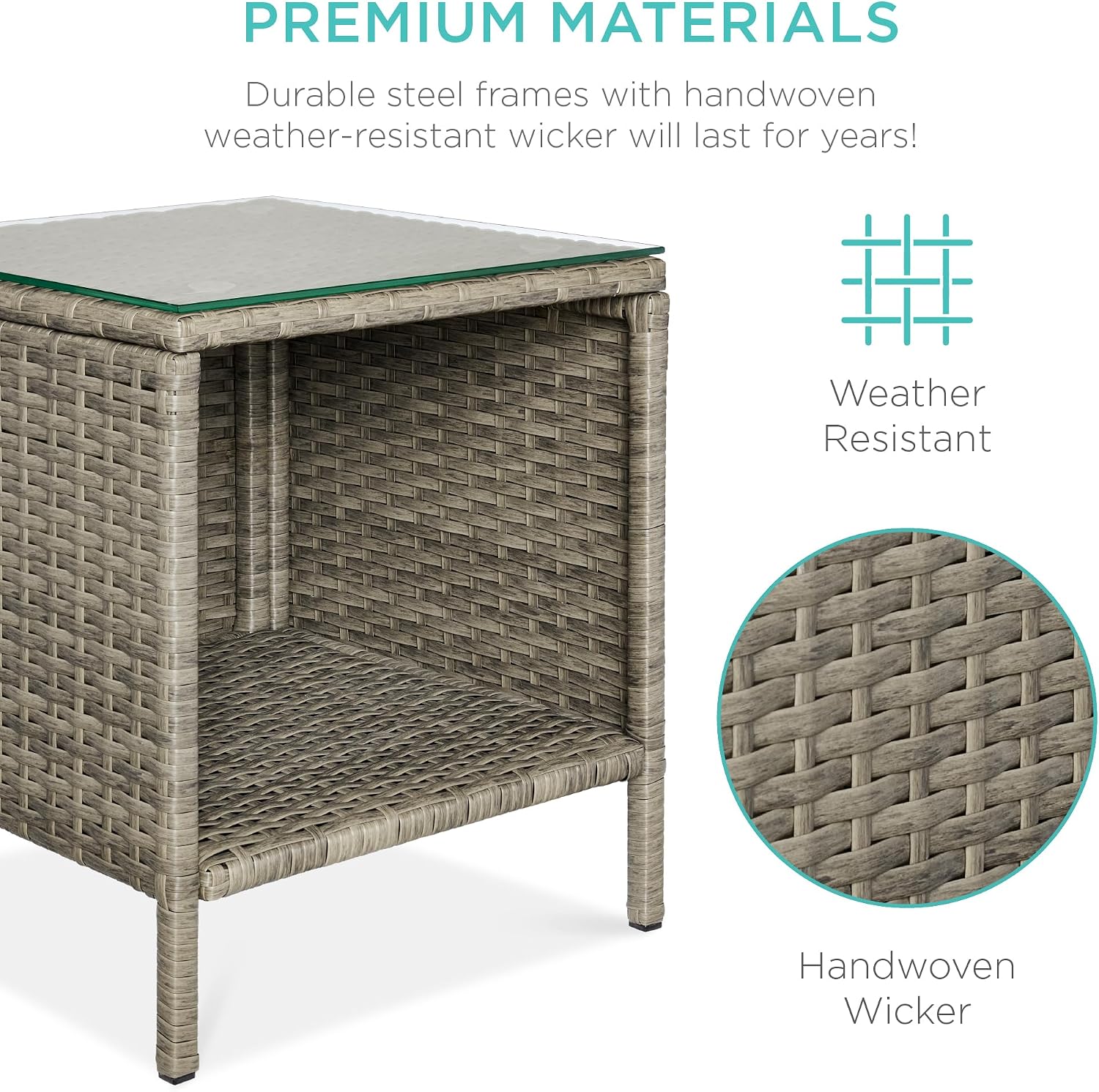 Best Choice Products 3-Piece Outdoor Wicker Conversation Bistro Set, Space Saving Patio Furniture for Garden w/Side Table - Taupe/Desert