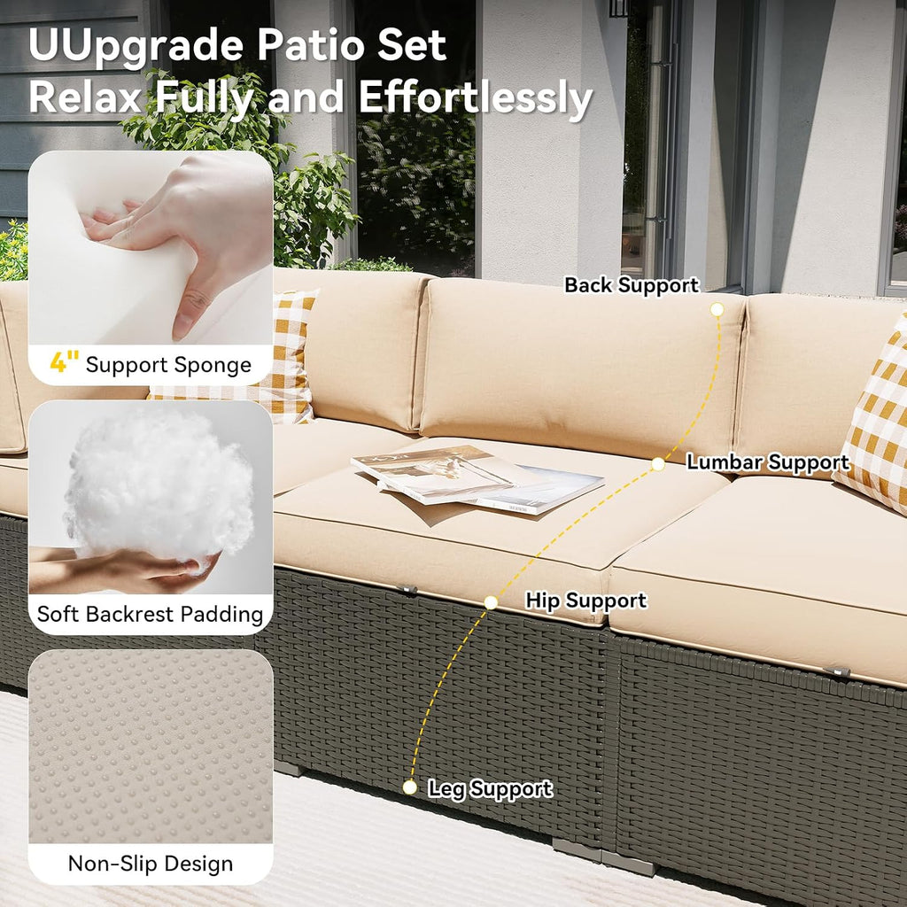 Aoxun Patio Furniture Set with Fire Pit Table, 8 Piece Outdoor Sectional Sofas, Wicker Rattan Outdoor Furniture with Thickened Cushion for Backyard, Garden Begin