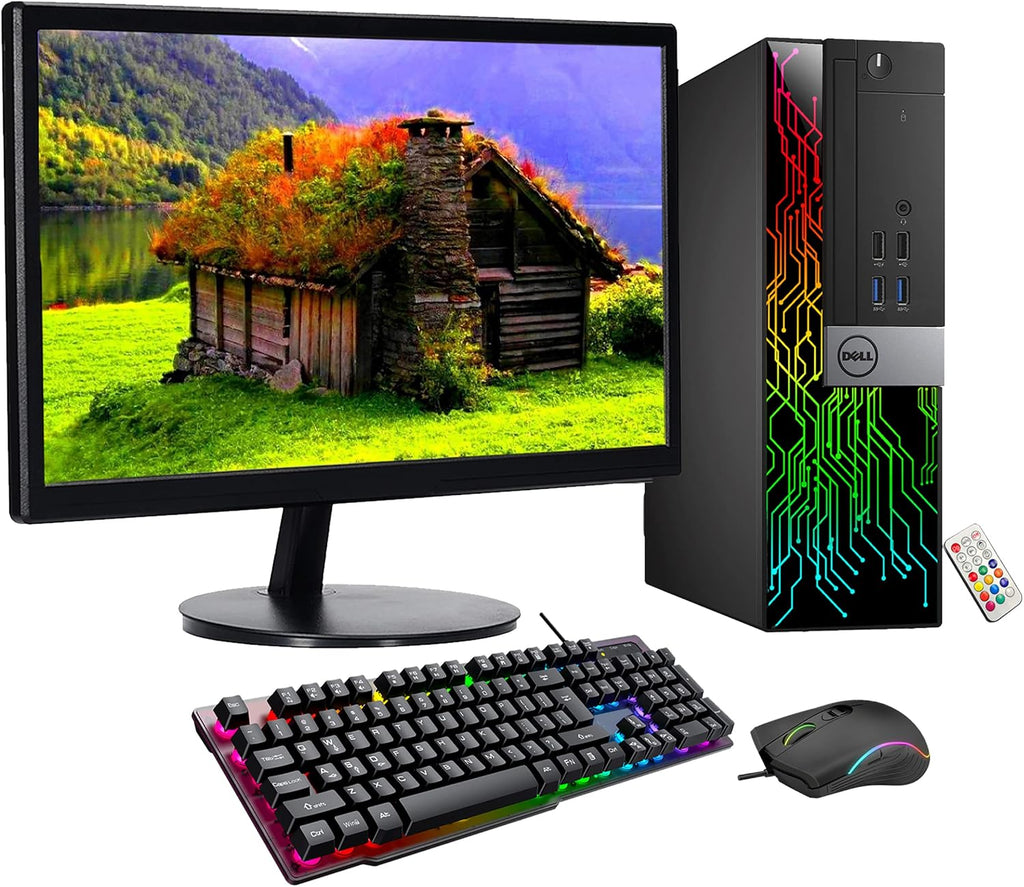 Dell Custom RGB Lights PC with 22 Inch Monitor OptiPlex Desktop Computer i5 6500 8GB RAM 256GB SSD Windows 11 Pro WiFi HDMI (Renewed)