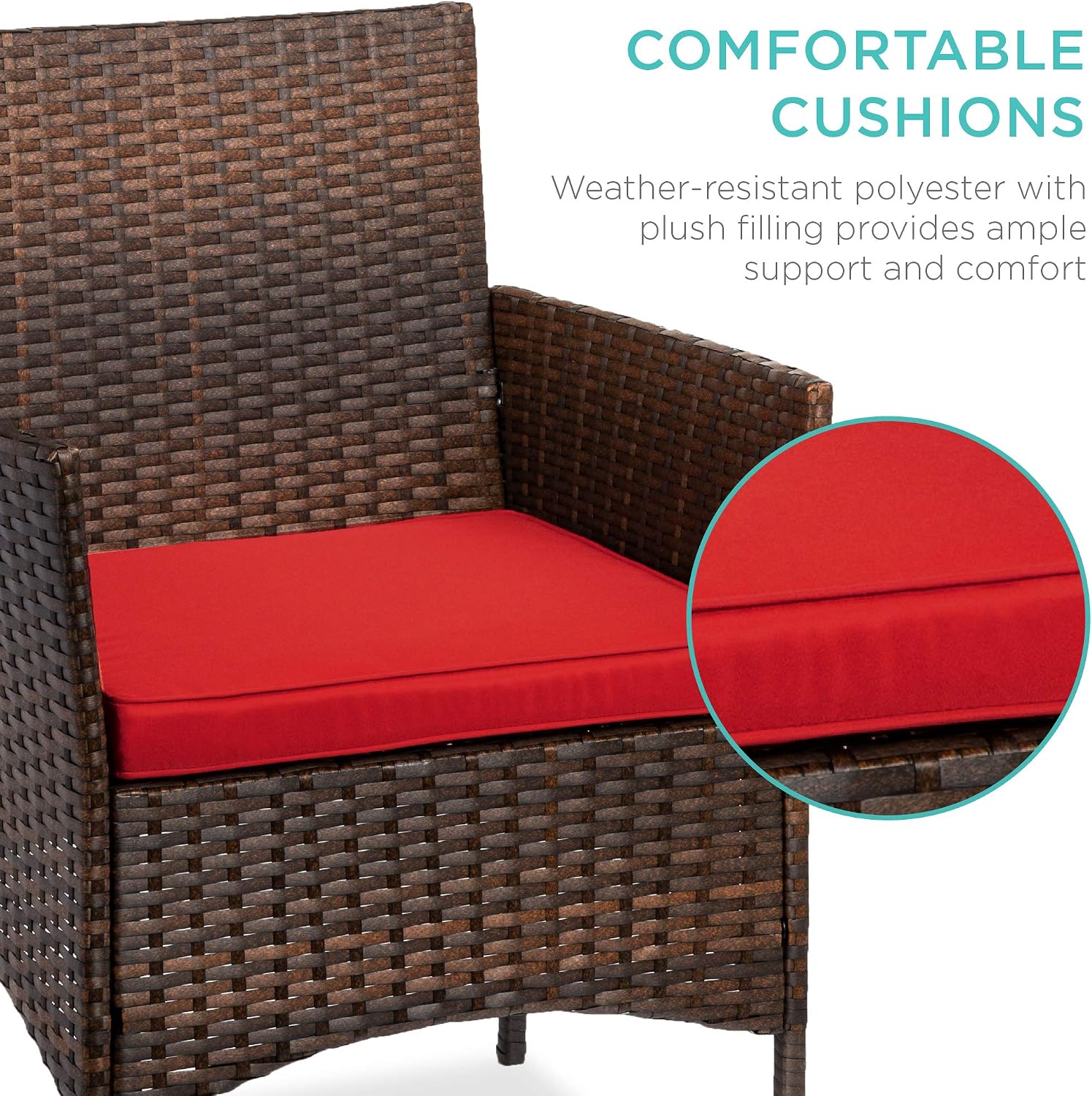 Best Choice Products 3-Piece Outdoor Wicker Conversation Bistro Set, Space Saving Patio Furniture for Garden w/Side Table - Brown/Red