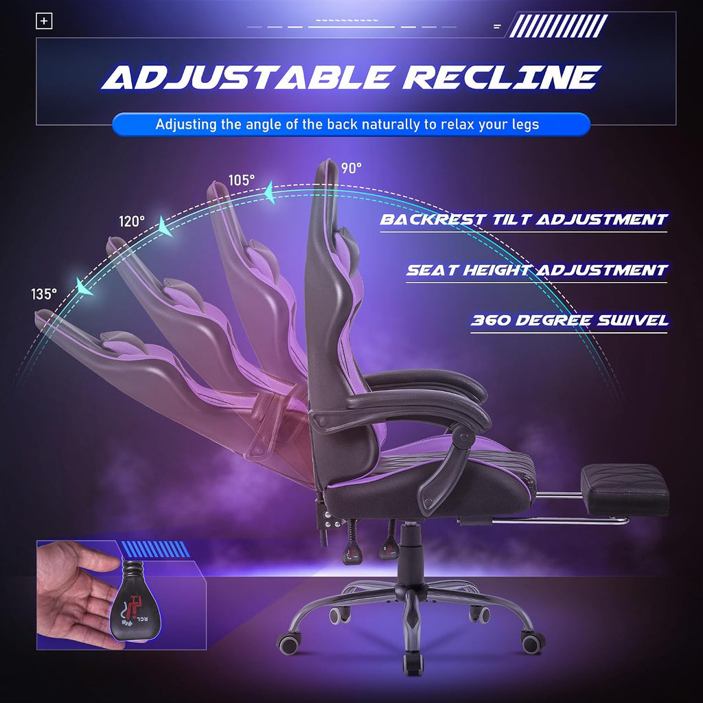 Homall Gaming Chair, Computer Chair with Footrest and Massage Lumbar Support, Ergonomic High Back Video Game Chair with Swivel Seat and Headrest (Purple)