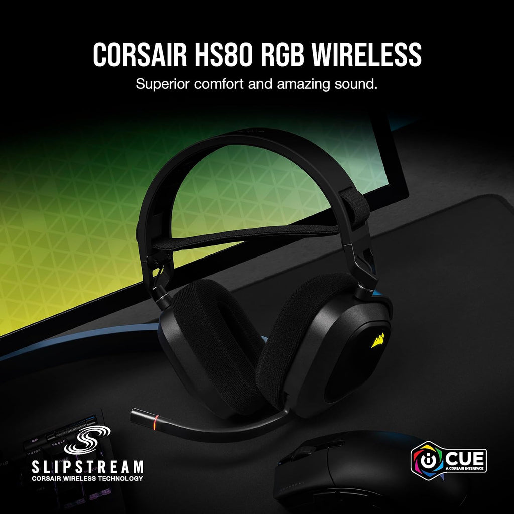 Corsair HS80 RGB Wireless Multiplatform Gaming Headset - Dolby Atmos - Lightweight Comfort Design - Broadcast Quality Microphone - iCUE Compatible - PC, Mac, PS5, PS4 - Black