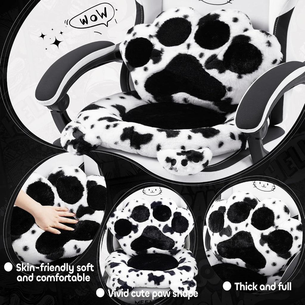 Gaming Chair Cute with Cat Ears Paw Lumbar and Cushion,Ergonomic Computer Chair with Footrest,Reclining PC Game Chair for Girl Computer Chair 300lbs for Adult Black White