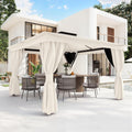 MELLCOM 10'x13' Outdoor Kahaki Gazebo for Patio, Heavy Duty Party Tent with Double Roofs, Outdoor Canopy with Curtains and Nettings for Deck, Lawn and Backyard