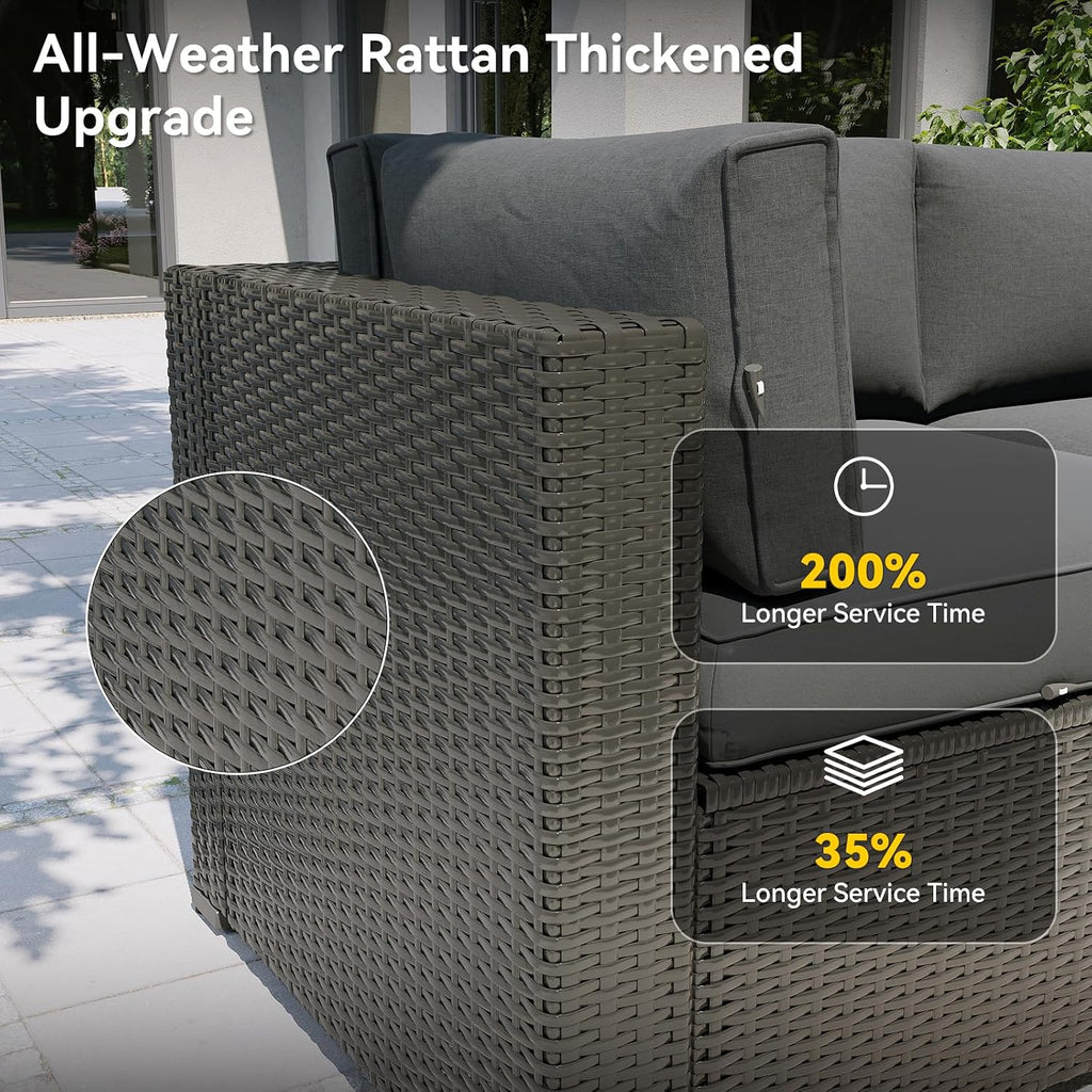Aoxun 7 Piece Patio Furniture Set, Outdoor Sectional Sofas with Waterproof Cover, Wicker Rattan Outdoor Furniture Patio Conversation Set for Backyard, Garden Dark Grey
