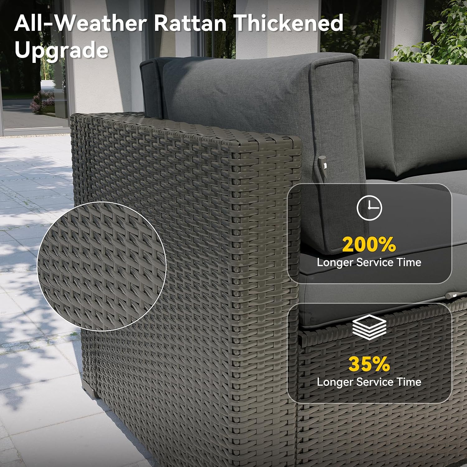 Aoxun 7 Piece Patio Furniture Set, Outdoor Sectional Sofas with Waterproof Cover, Wicker Rattan Outdoor Furniture Patio Conversation Set for Backyard, Garden Dark Grey