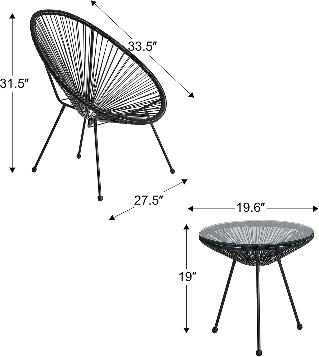 ABCCANOPY 3-Piece Patio Furniture Set,Acapulco Chair Conversation Bistro Set, Indoor&Outdoor All-Weather Patio Furniture Sets with Glass Top Table