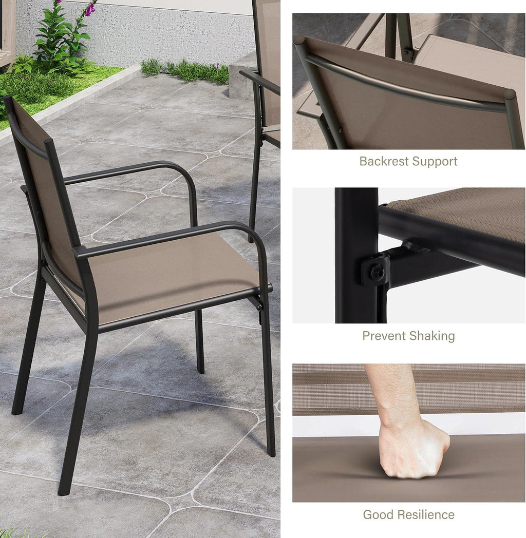 LAUSAINT HOME 5-Piece Outdoor Dining Set, Patio Furniture Set with Textilene Chairs and Square Metal Table, All-Weather Table and Chairs Set with Umbrella Hole for Backyard, Garden, and Poolside