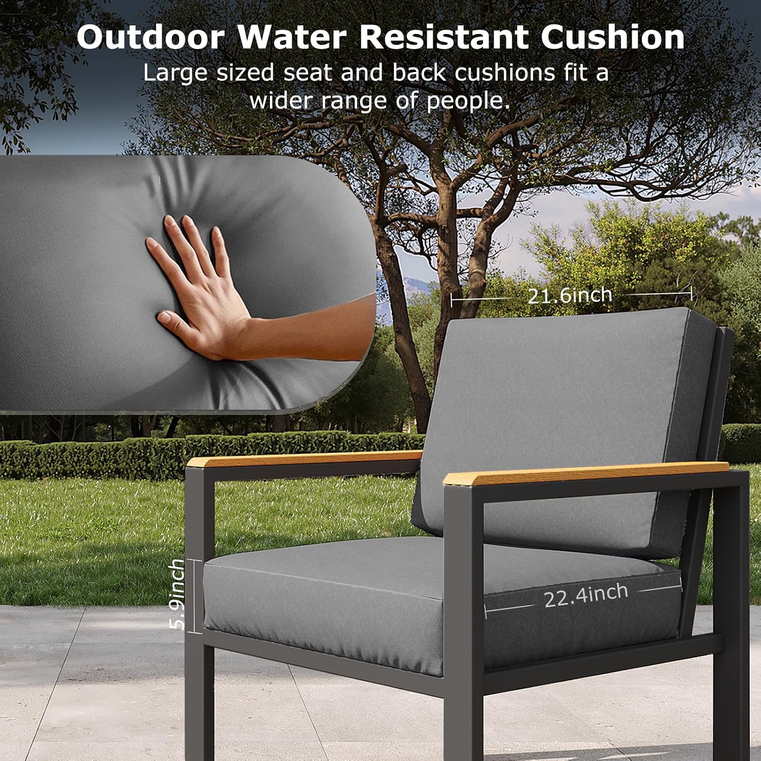 4-Piece Outdoor Patio Furniture Set, Metal Conversation Sofa Set with Deep Cushions & Wood-Like Armrests, Modern Patio Seating with Coffee Table for Garden, Porch, Balcony, Backyard (Black)