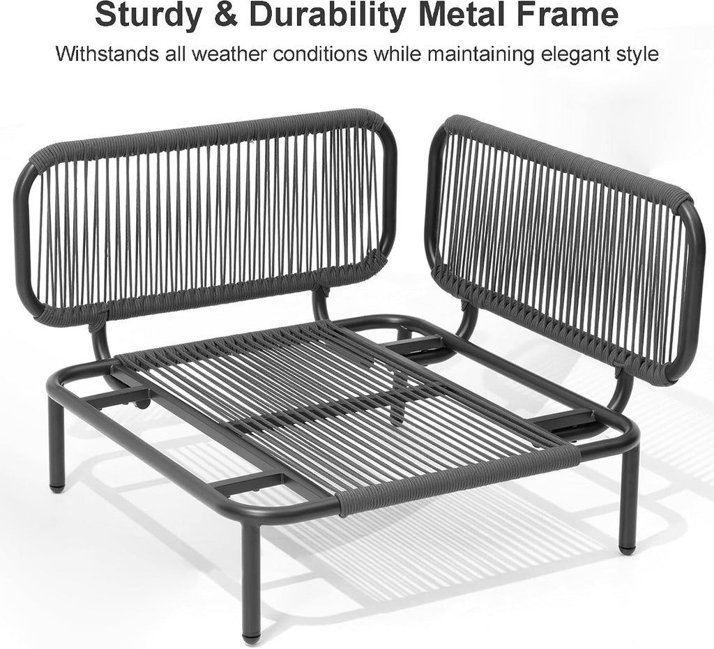 4 Piece Modern Outdoor Sectional Sofa, 31' Oversized Patio Furniture Set with Olefin Woven Rope, Weather-Resistant Metal Frame and Removable Cushion, Dark Grey
