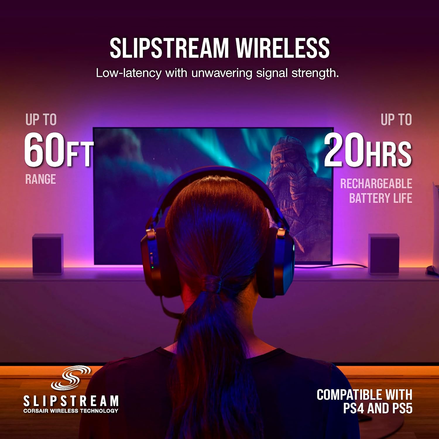 Corsair HS80 RGB Wireless Multiplatform Gaming Headset - Dolby Atmos - Lightweight Comfort Design - Broadcast Quality Microphone - iCUE Compatible - PC, Mac, PS5, PS4 - Black