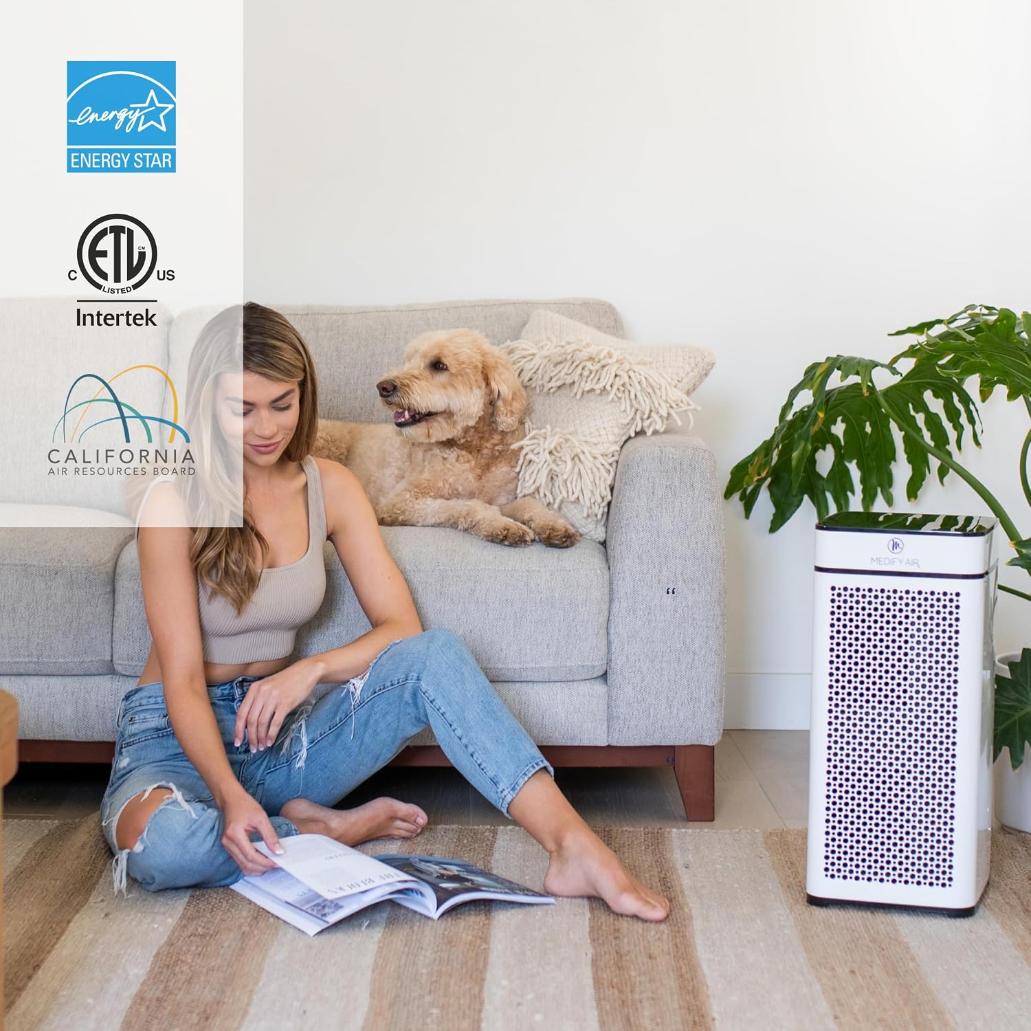 Medify MA-40 UV Light Air Purifier with True HEPA H14 Filter | 1,793 ft² Coverage in 1hr for Wildfires Smoke, Odors, Pollen, Pets | Quiet 99.9% Removal to 0.1 Microns | White, 1-Pack