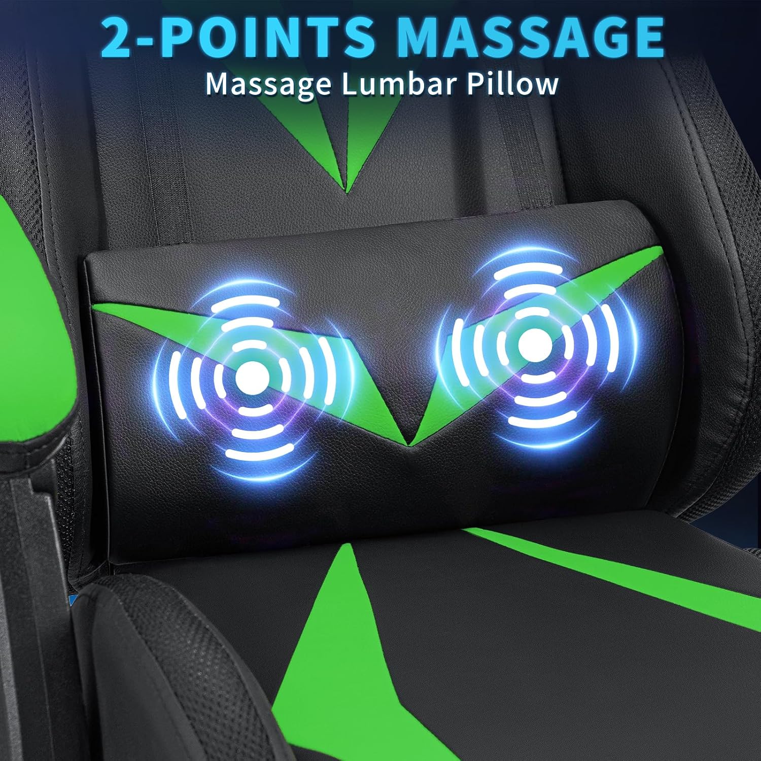 RGB Gaming Chair with LED Lights and Massage Ergonomic Computer Chair with Footrest High Back Video Game Chair with Adjustable Lumbar Support Linkage Armrest Green and Black