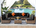 FHFO 7 Piece Outdoor Wicker Patio Furniture Set, Rattan Sectional Sofa Couch, Patio Conversation Set with Cushion & Coffee Table, for Backyard Poolside Porch Garden, Yellow-Black
