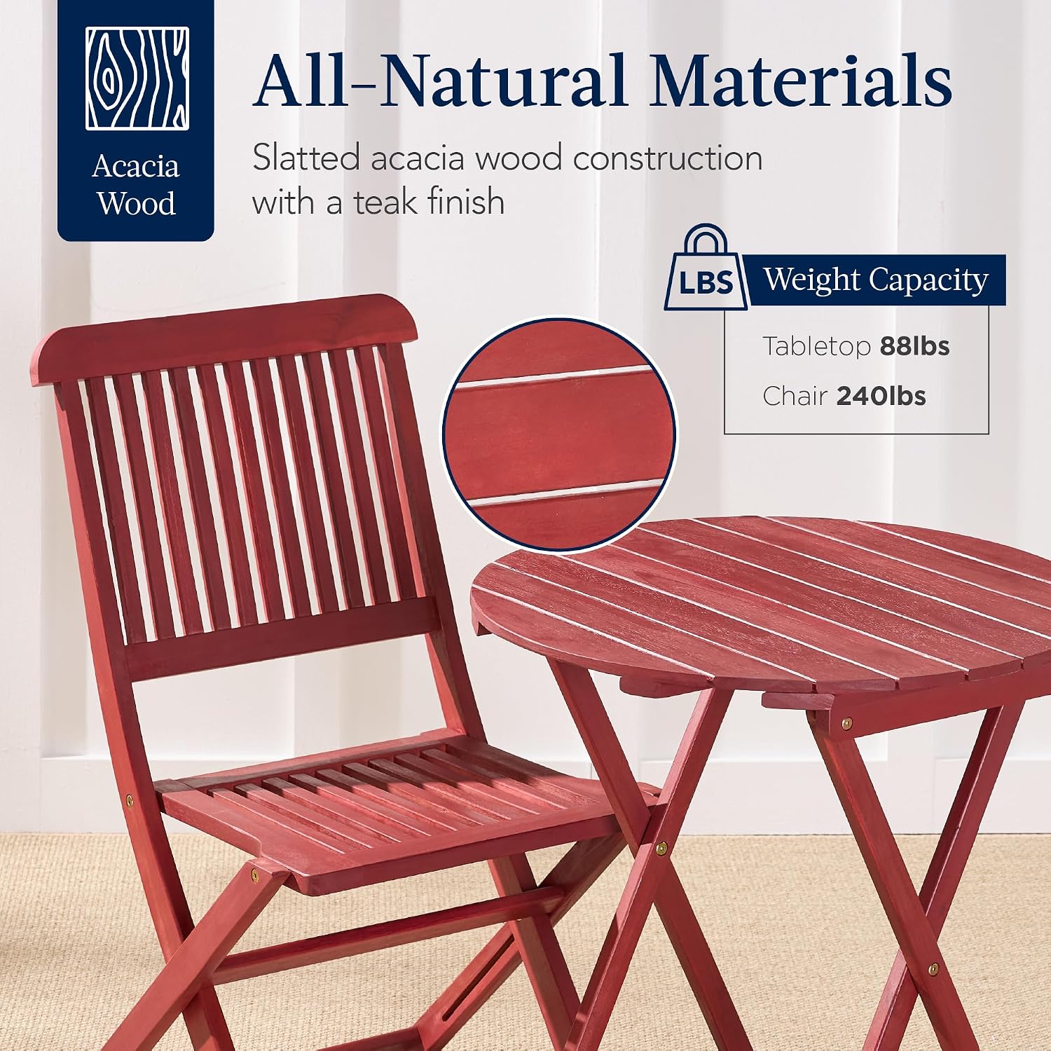 Best Choice Products 3-Piece Acacia Wood Bistro Set, Folding Patio Furniture for Backyard, Balcony, Deck w/ 2 Chairs, Round Coffee Table, Teak Finish - Ruby