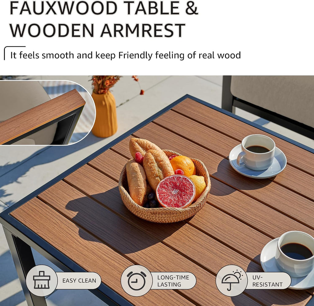 NATURAL EXPRESSIONS 6 Pieces Patio Furniture Set, Outdoor Couch with Thick Olefin Cushions, Fauxwood Armrest and Tabletop, Ergonomic Highback, Sectional Outdoor Furniture for Backyard, Deck Shale