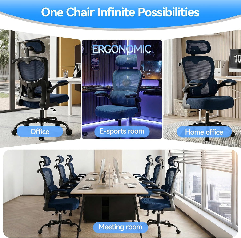 AreShark Office Chair Ergonomic Desk Chairs with Adjustable Lumbar Support& Headrest Hanger, High Back Breathable Mesh Chair with Wheels, Rolling Swivel Comfy Task Computer Chair for Home Work Gaming