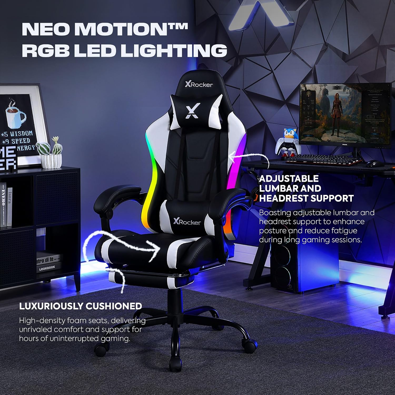 X Rocker PC Computer Gaming Desk Chair with Wheels, College Dorm Room Essentials for Guys and Girls, Adjustable, Ergonomic Office Chair, Gifts for Gamers