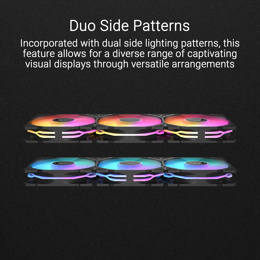 ASUS TUF Gaming TR120 ARGB Triple Pack Black Edition 120mm Fans (28mm Frame, 3.3mm High Static Pressure H2O, Dual Layer LED Matrix, Aura Sync, PWM Fan Control)