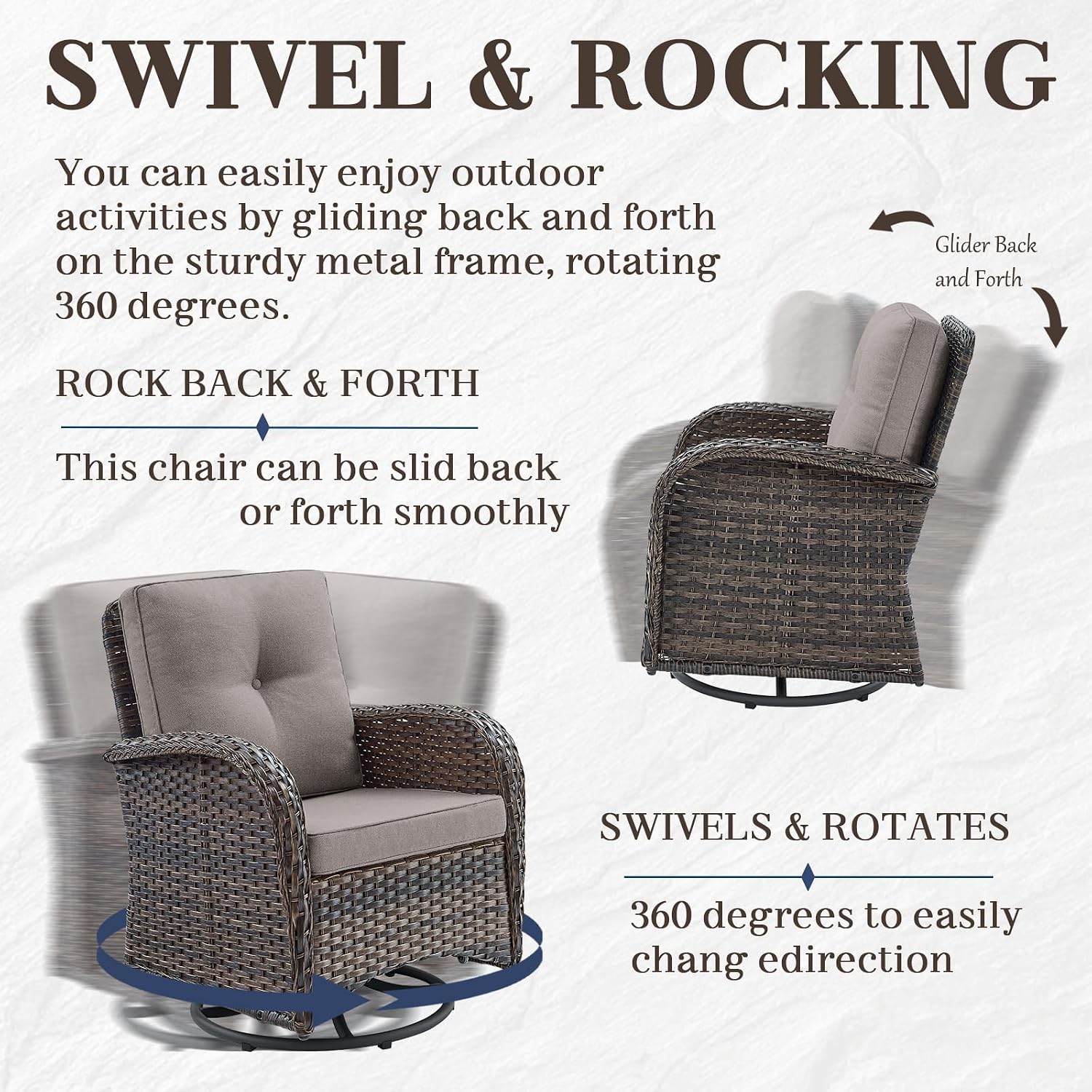 HUMMUH 5-Piece Patio Furniture Set with Fire Pit,Wicker Patio Glider Loveseat Outdoor Swivel Rocker Chairs for Backyard,Poolside,Deck
