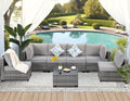 FHFO 7 Piece Outdoor Wicker Patio Furniture Set, Rattan Sectional Sofa Couch, Patio Conversation Set with Cushion & Coffee Table, for Backyard Poolside Porch Garden, Grey