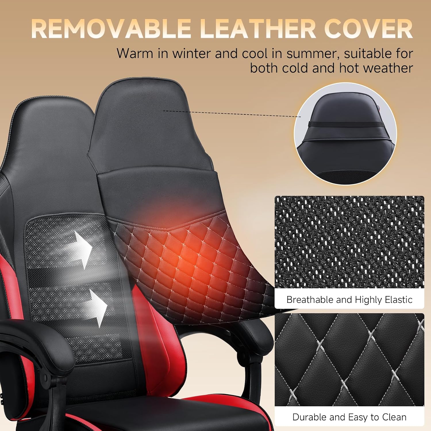 GTPLAYER Gaming Chair, High Back Leather Computer Gaming Chair with Footrest, Ergonomic Height Adjustable Office Chair with Removable Cover and Lumbar Support for Gaming and Work (Red)