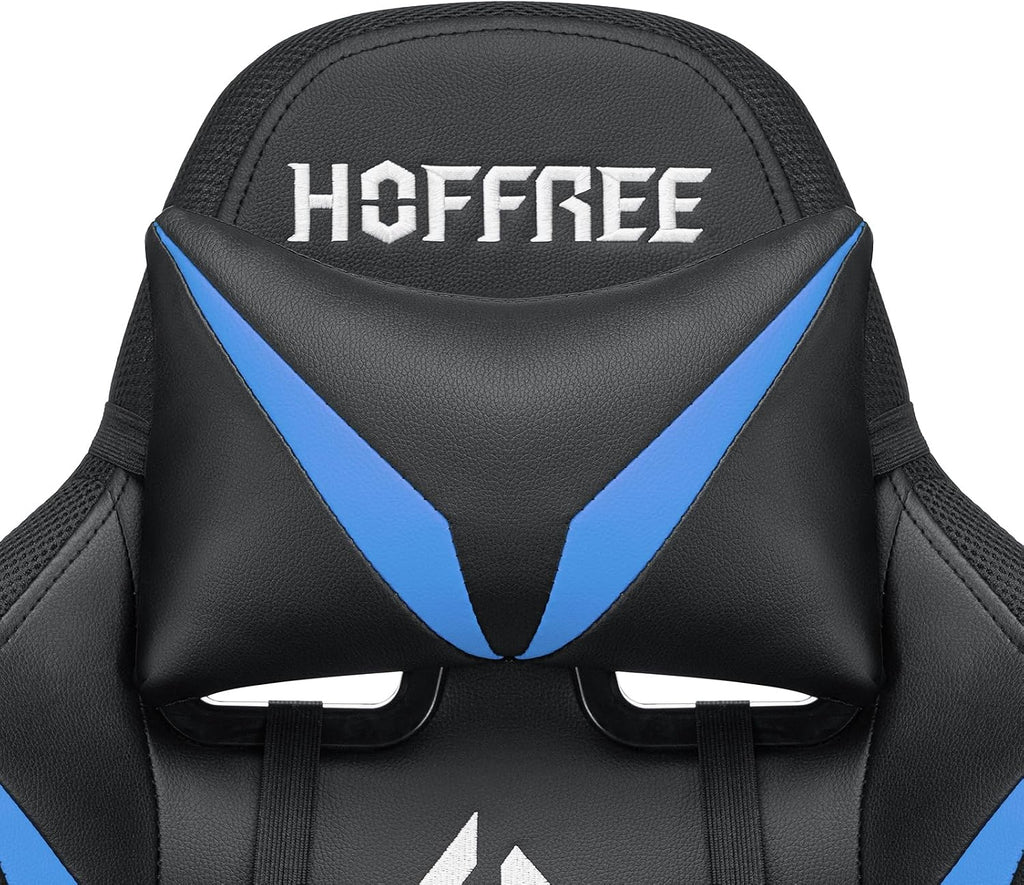 HOFFREE Gaming Chair Massage with Bluetooth Speakers and Led Lights Ergonomic Computer Gaming Chair with Footrest RGB Video Game Chair with High Back Lumbar Support Blue and Black