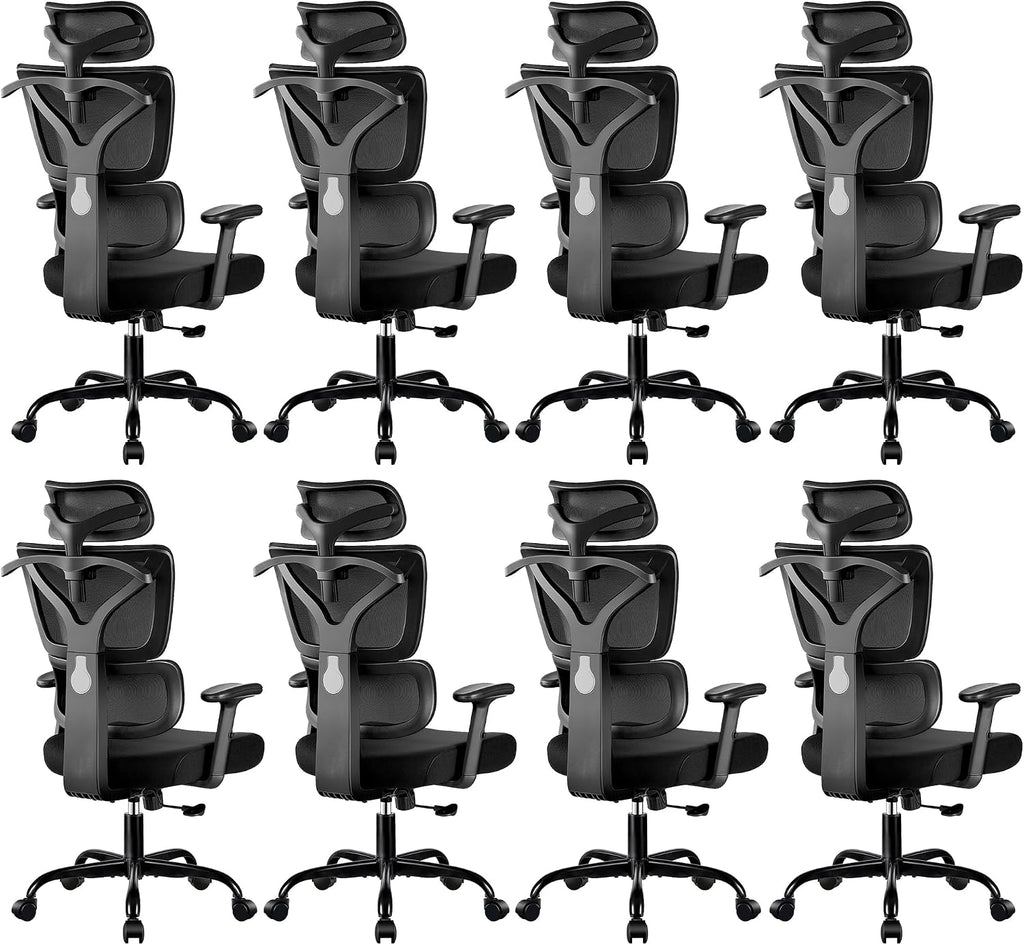 Ergonomic Office Chair High Back Desk Chair with Lumbar Support, Breathable Mesh Computer Chair with Adjustable Armrests Height, Reclining Big and Tall Gaming Chair for Home Office(Black 8Pack)
