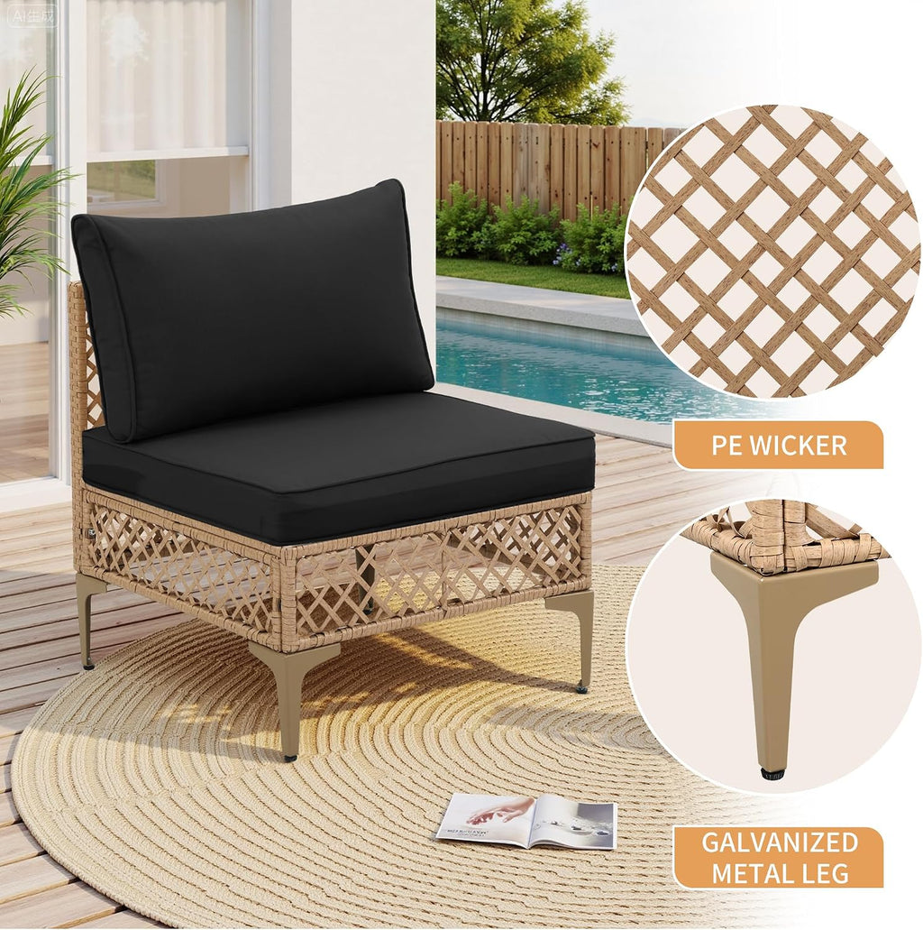 FHFO 7 Piece Patio Furniture Set, Outdoor Wicker Modular Sectional Patio Conversation Set with Thicker Cushion & Tempered Glass Coffee Table for Backyard, Poolside, Porch (Yellow/Black)