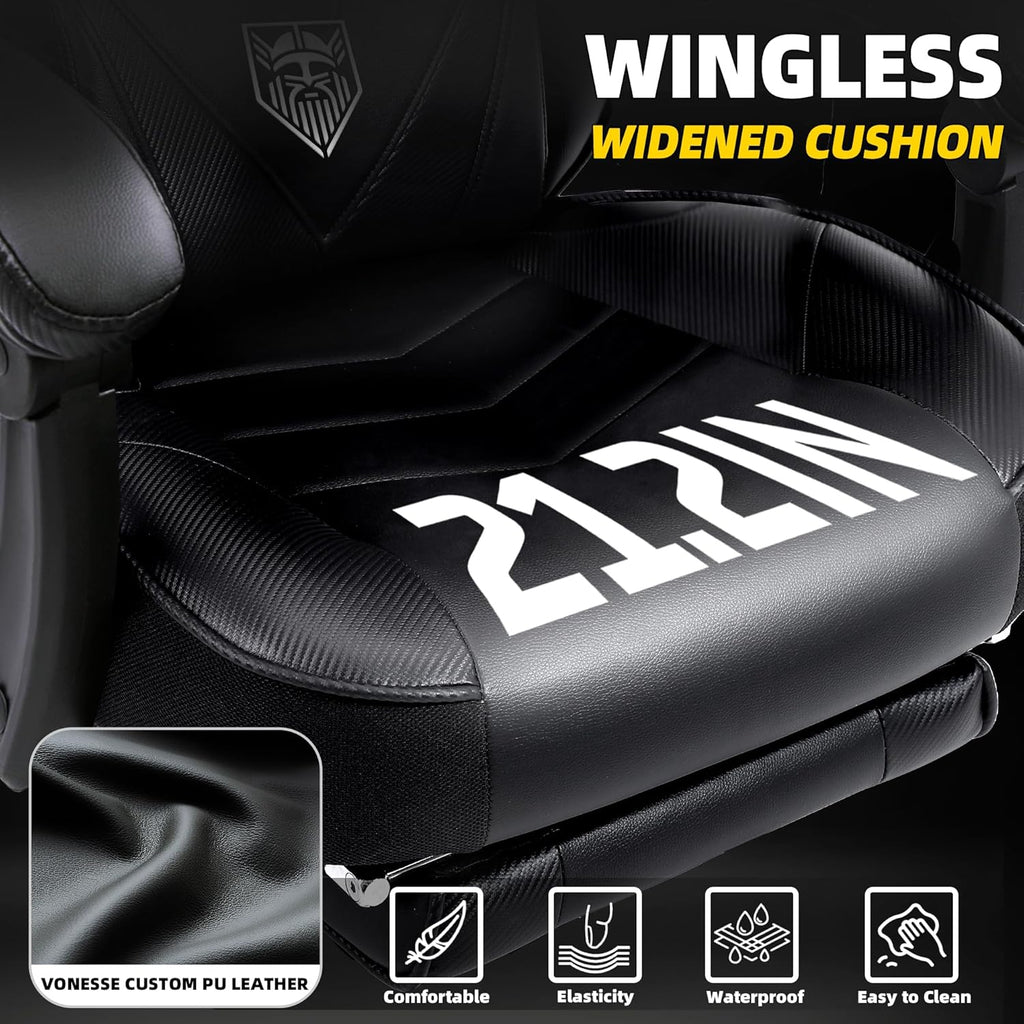 Vonesse Gaming Chair, High Back Office Chair with Footrest and Massage, Gaming Chairs for Adults with Pocket Spring Cushion, Big and Tall Reclining Computer Chair with Lumbar Support (Classic Black)