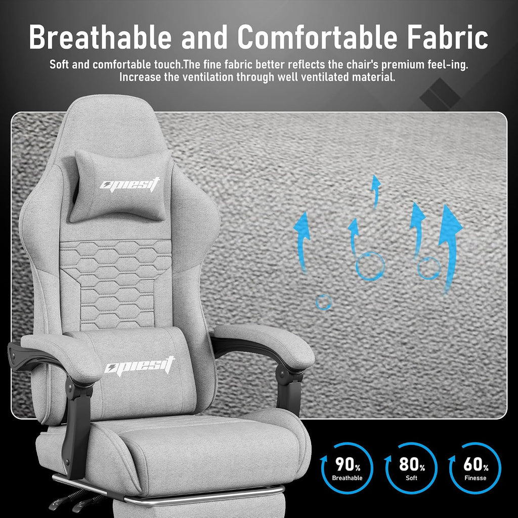 Opiesit Gaming Chair,Computer Chair with Pocket Spring Cushion,Ergonomic Office Chair with Footrest,Height Adjustable Video Gamer Chair with Lumbar Support for Adults (with Massage, Light Gray)