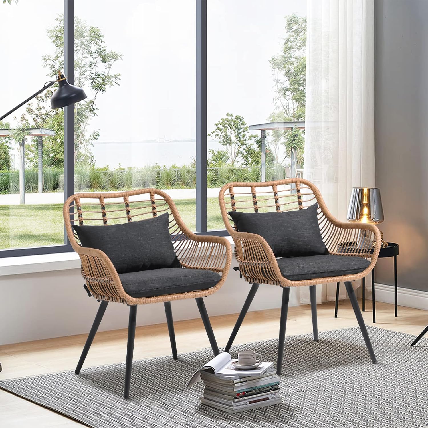 Verano Garden Set of 2 Patio Dining Chairs, Outdoor Wicker Seating Set with Soft Cushion for Indoor & Outdoor Use, Modern Wicker Dining Chairs for Backyard