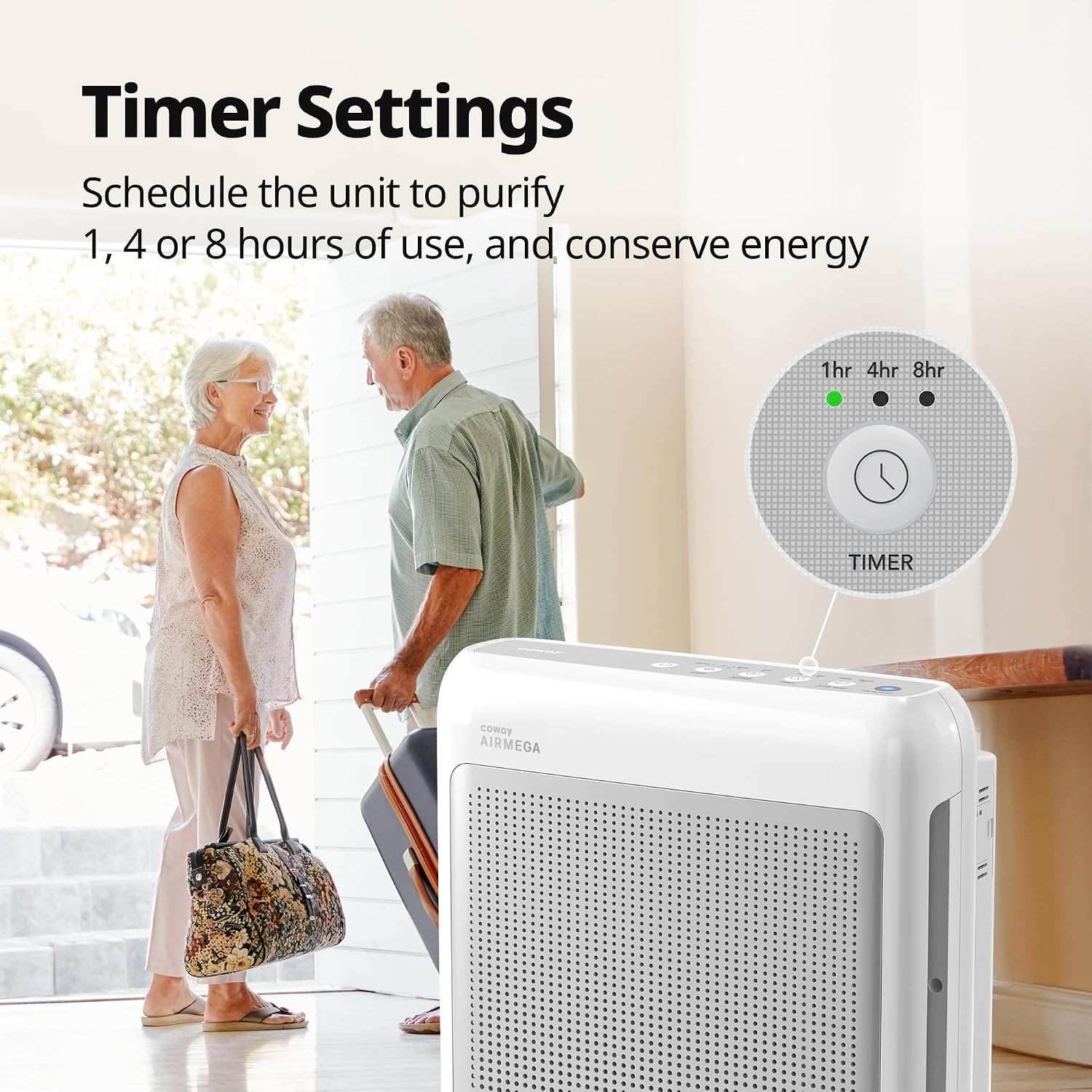 COWAY Air Purifiers for Home Up to 1,748 ft², HEPA Filter for Smoke, Allergies, Pet Dander, Odor, Air Quality Monitor, Auto & Eco Mode, Timer, Filter Indicator, 3yr Warranty, Airmega 200M White