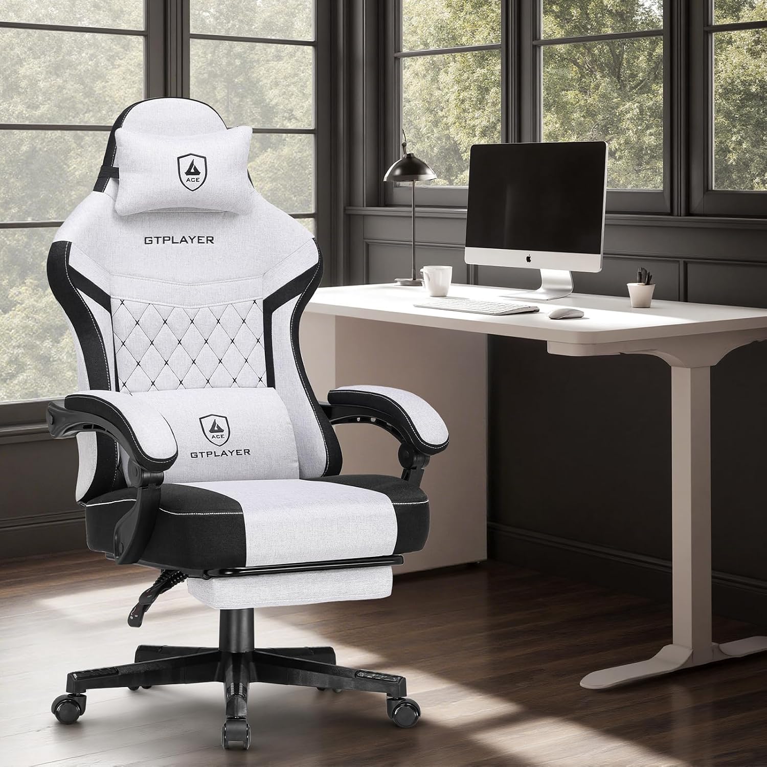 GTPLAYER Gaming Chair, Fabric Computer Office Chair with Pocket Spring Cushion, Ergonomic Office and Gaming, Video Gaming Chair with Linkage Armrests, High Back Desk Chair with Adjustable Recliner
